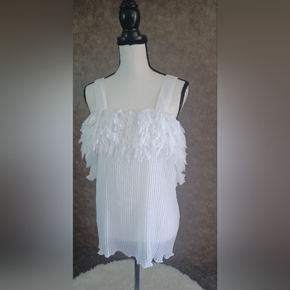 Women's Chifon Style Tunic Shirt W Flared Elegant Pleats & Ruffles Size 2X